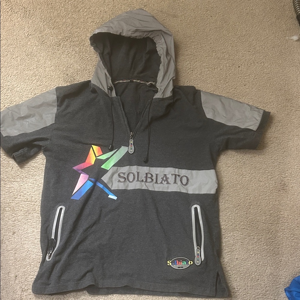 Gray Hooded Sweatshirt with Colorful Star